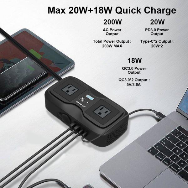 Power Up Your Journey: 200W Car Inverter with 2 AC Sockets & Dual USB-C | Stay Connected on the Road
