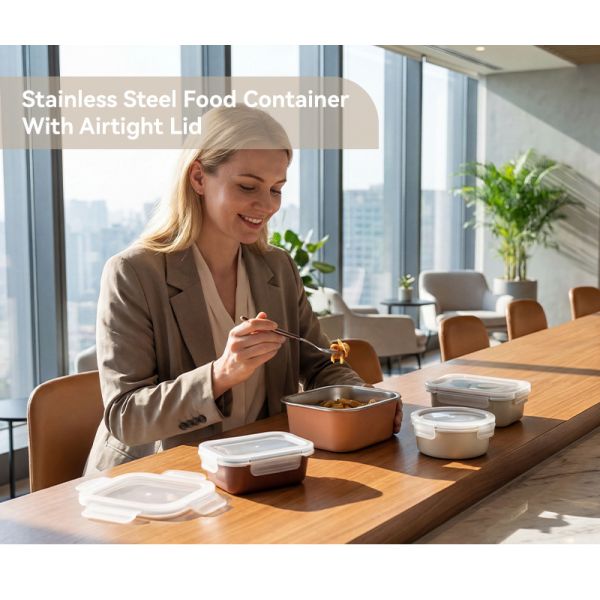 IKOO Stainless Steel Food Container 0.45mm Stackable Airtight