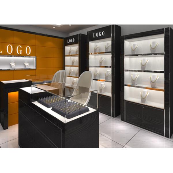 Custom Made Mirror Black Glass Jewelry Display Cases / Retail Jewellery Display Cabinets