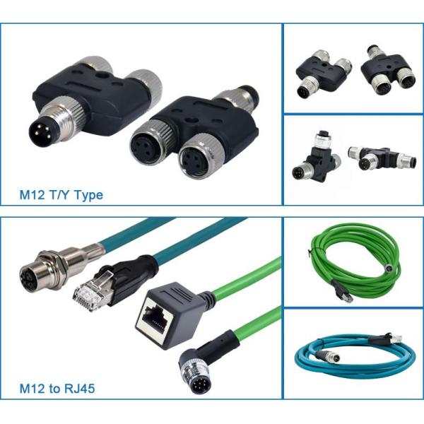 Elbow / Straight M12 Cable Connector Waterproof A B D X Coded 3 - 17 Position Black