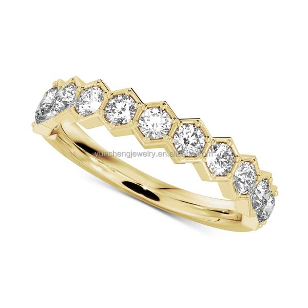 US5-US11 Honeycomb Wedding Band Gold Plated 925 Sterling Silver Ring