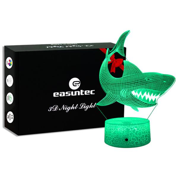 Multiscene RGB 3D Illusion LED Lamp , Remote Control Shark 3D Night Light
