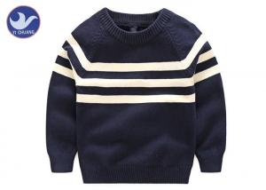 Buy cheap Stripes Reglan Sleeves Boys Knit Pullover Sweater , Boys Cable Knit Jumper Navy Blue product