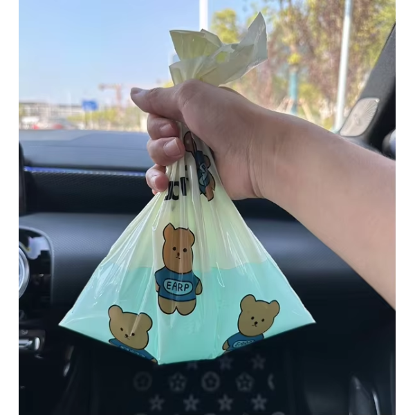 No Trace Bear Folding Garbage Pouch Car Storage Bag with Adhesive for Inside the Car Stand-up Pouch for Diapers Toilet Paper Use