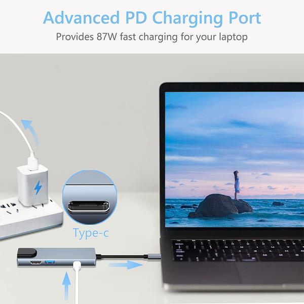Gray USB C PD Docking Station for Laptop Function Charging Data Transfer Video Output