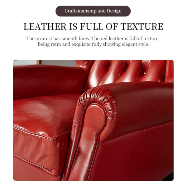 Nidea #8895 Traditional Genuine Leather Wing Back High Back Ergonomic Chaise Longue Chair for Bedroom and Living Room