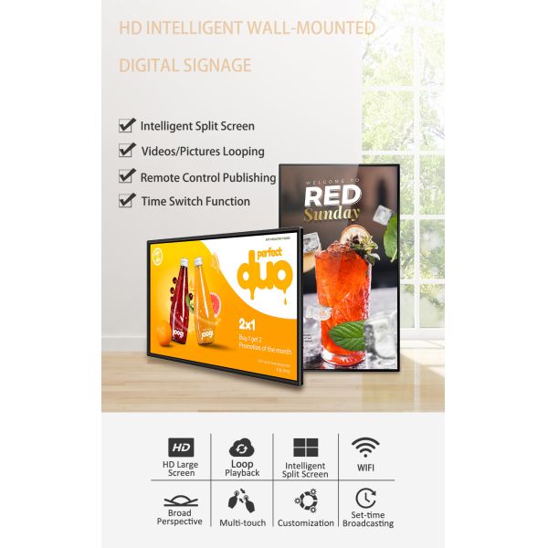 High Quality 55 Inch Smart Touch Digital Video Player LCD TV 1.2mm Pixel Wall-Mounted 1080P Digital Signage for Malls Elevators