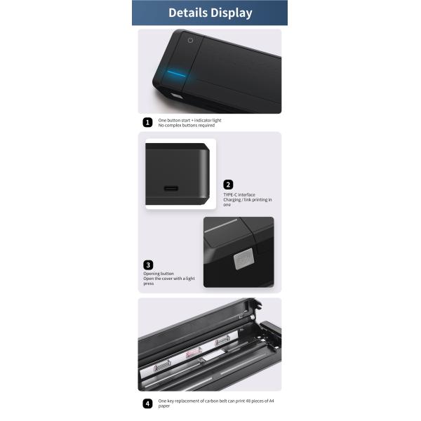 IOS System Bluetooth Barcode Scanner 15mm/s Portable A4 Thermal Printer