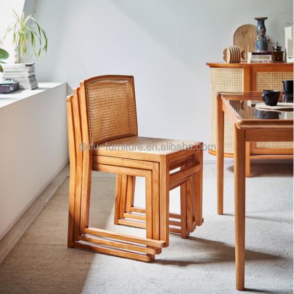 Mail Packing Sturdy Solid Wood Dining Chair with Modern Design and Stackable Rattan