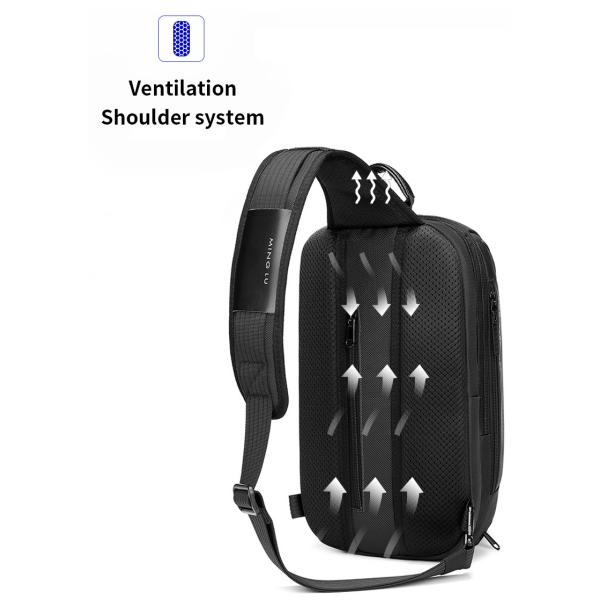 Multi Pockets Polyester Mens Sling Bag With Usb Charging Interface
