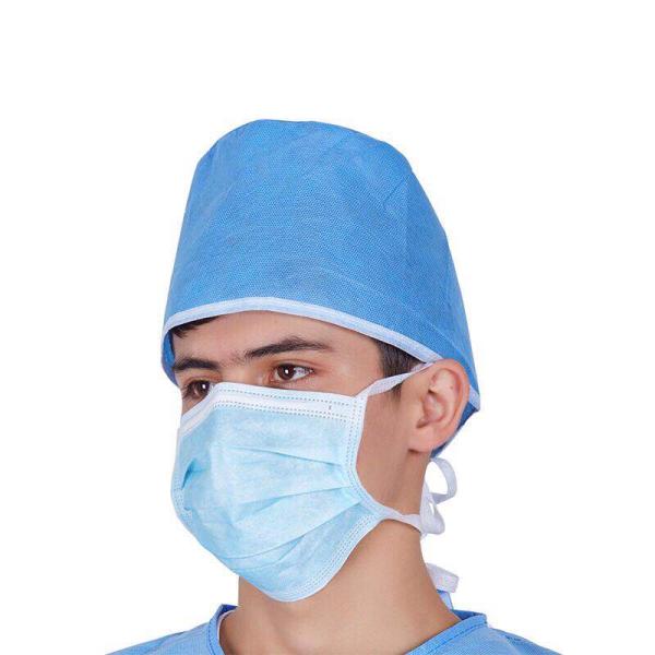 Non - Irritant Disposable Bouffant Caps , Blue Disposable Head Covers With Tie