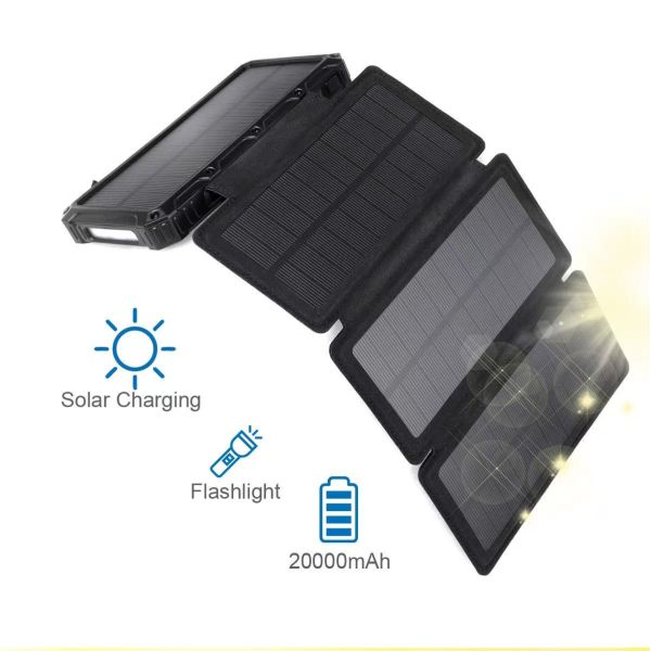 Outdoor Emergency Portable Usb Cell Phone Mobile Waterproof High Capacity 20000mah Waterproof Dual Usb Solar Phone Power Bank