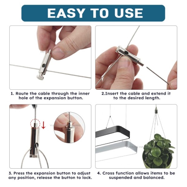 Y Wire Rope Suspension Kit With Hook for Hanging Frames,Potted,Lighting