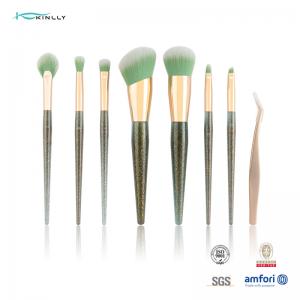 China Private Label 7pcs Makeup Brush Set Green Color Plastic Handle With Beauty Tweezers on sale