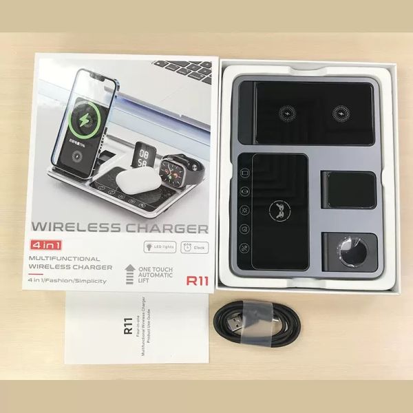 3-in-1 Wireless Charging Station Desk Digital Clock Phone Stand Night Light Fast Wireless Charger Magnetic Dock
