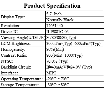 5.7 Inch Vertical IPS TFT LCD Touch Display 720x1440 MIPI For Security Systems
