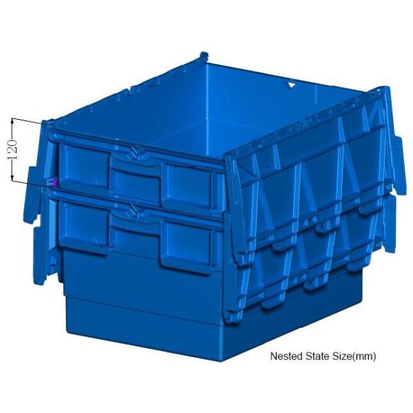Heavy duty stackable attached lid turnover box, Stackable and nestable plastic shipping tote box for storage or moving