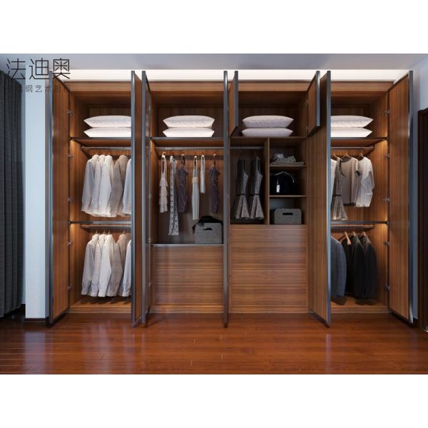 Dark Wood Stainless Steel Wardrobe with Glass and Integrated Desk