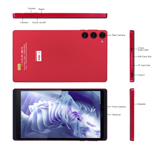 C Idea 7 Inch Tablet 6GB RAM 128GB ROM With SIM Android Tablet PC For Students CM525 Red