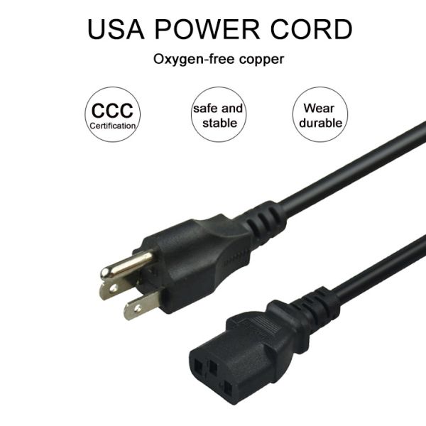 1m 1.5m C13 USA Power Cord 3 Pin US AC Power Cord For Home Appliance