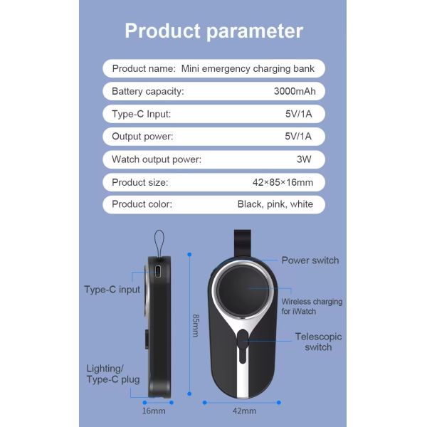 OEM/ODM 4 in 1 2000mAh Emergency Solar Keychain Watch Charger Mini Portable Charger Keychain Powerbank for Mobile Phone