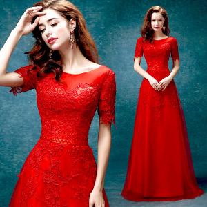 Buy cheap Red Elegant Evening Dresses O Neck Short Sleeves Host Dress TSJY031 product