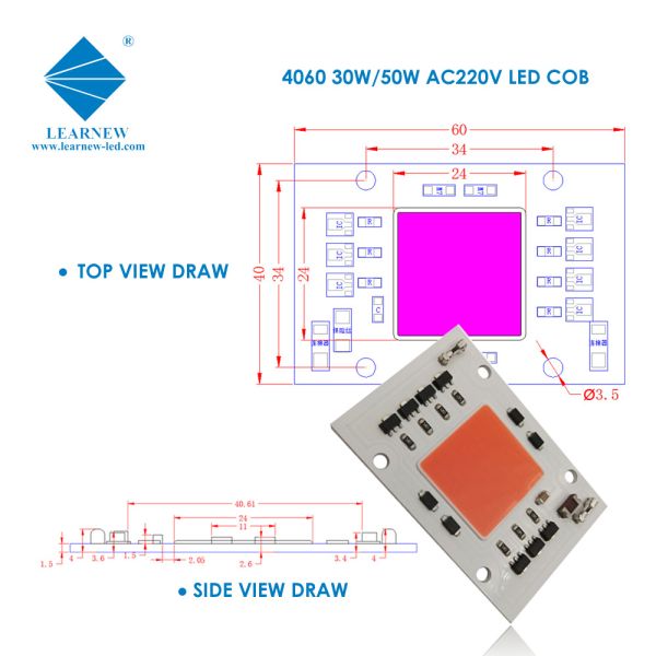 LEARNEW 3000K 4000K 6000K 380-780nm AC Led Cob 50w Full Spectrum For Streetlight