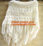 White Fringe Crochet Cape Poncho Shawl Wrap Jacket Granny Square Pattern Hippie