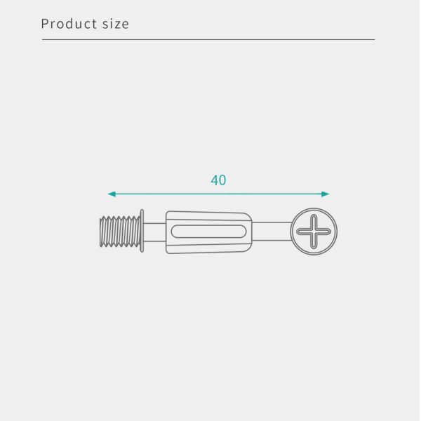JINHAN JH-2083 Minifix Spreading Bolt 40mm Length and Textured Finish Cold Rolled Carbon Steel Nylon Cam Lock Connector for Cabinets Wardrobes