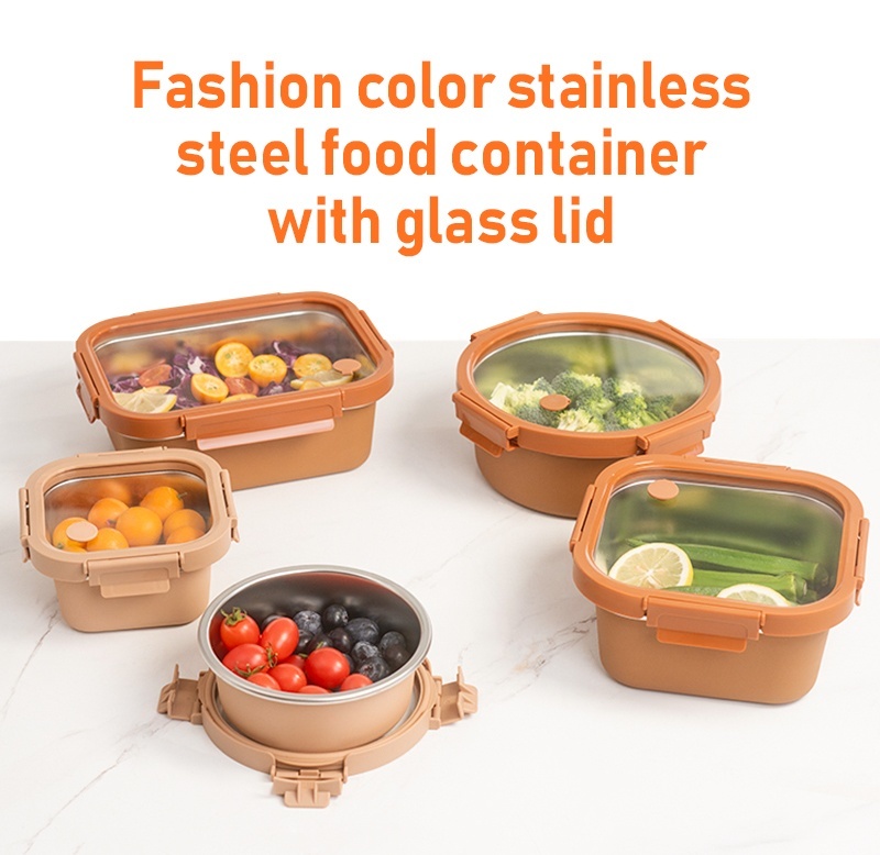 Leak-proof Microwavable Stackable Stainless Steel Food Storage Container Metal Bento Box for Meal Prep