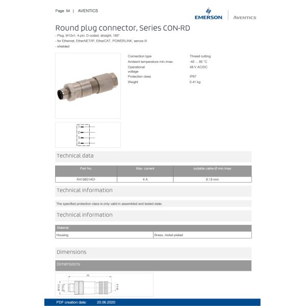 AVENTICS Series Pneumatic Connection CON-RD Plug With Round Plug Connectors