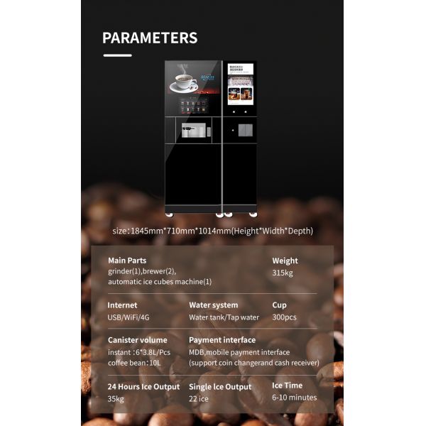 Ice Maker Included In Floor Standing Coffee Machine For Refreshing Coffee Creations