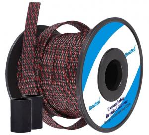 Buy cheap Black And Red PET Expandable Braided Sleeving Abrasion Resistant Cable Management product