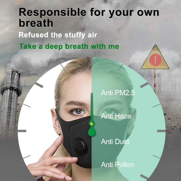 High Filtration PM2.5 Dust Mask Black Color Anti Pollen Washable With Valve