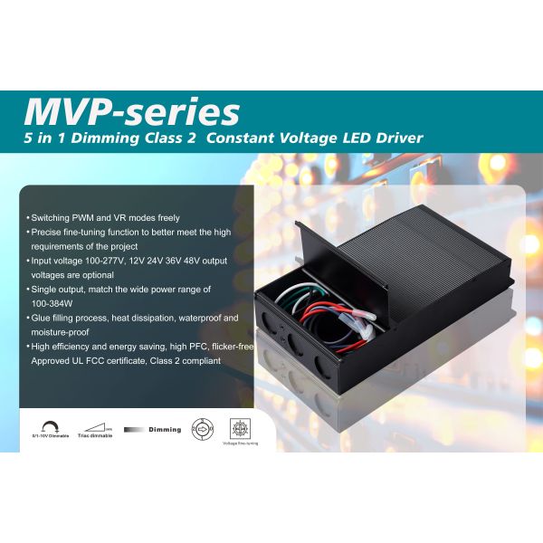 288W Output Power 5-in-1 Dimming LED Driver with IP65 Rating for Universal Lighting Applications