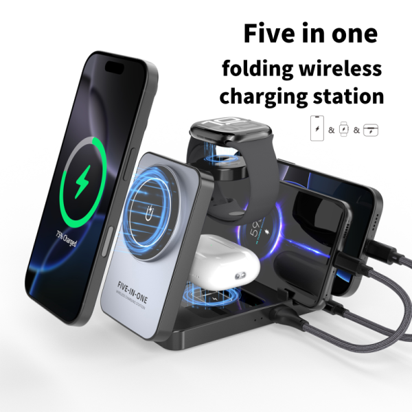 Magnetic 5 In 1 Wireless Mobile Phone Charger Desktop Multi Functional Fast Charging Charging Station