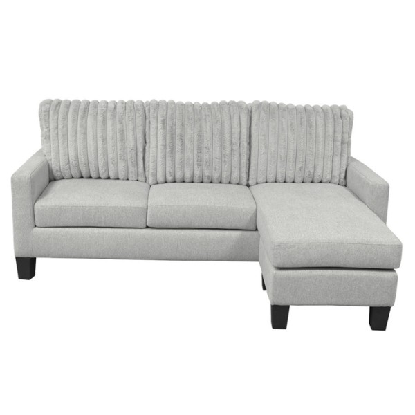 L Shaped Sectional Sofa with Dropdown Table and Reversible Chaise, Light Gray Fabric