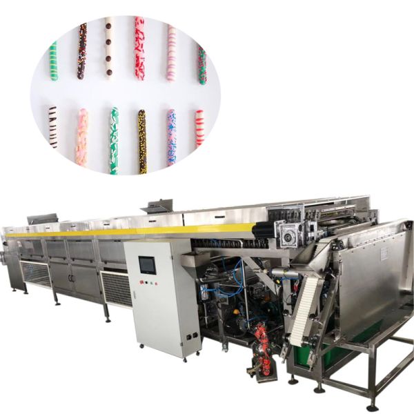1300kg/h Chocolate Enrober Machine Air Cooling Pocky Sticks Double Coating Production Line