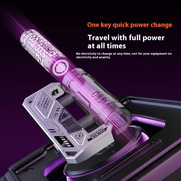 Portable Charger Power Bank 5000mAh Replaceable Battery Built in USB Cable Wired Durable Fast Charging Silver