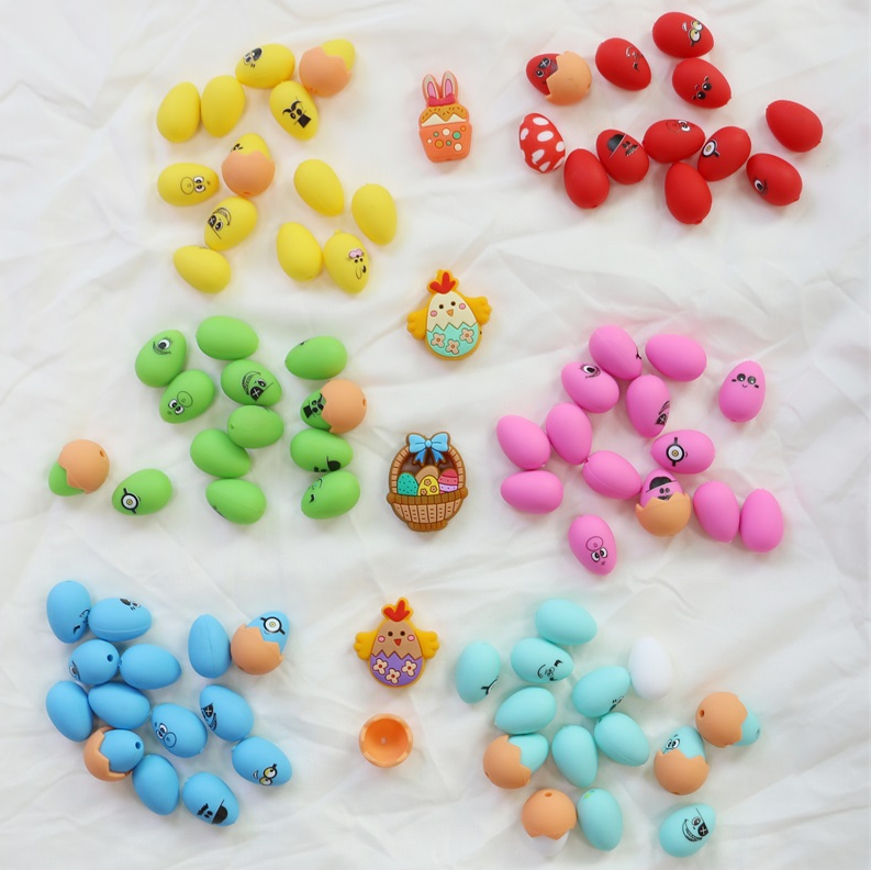 Silicone Teething Beads Soft Safe Durable Easter Silicone Eggs Beads With Hole For Pen Making