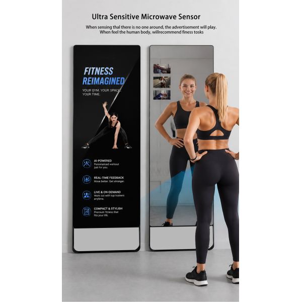 43" Smart Fitness Mirror 700nits High Brightness Interactive 10-Point Touch Magic Mirror Commercial Signage Kiosk OEM