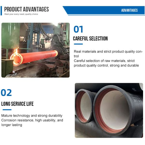ASTM Standard Competitive En545 En598 Class K8 K9 Pn10 C25 C30 C40 Ductile Cast Iron Fitting Pipe for Sewage Water