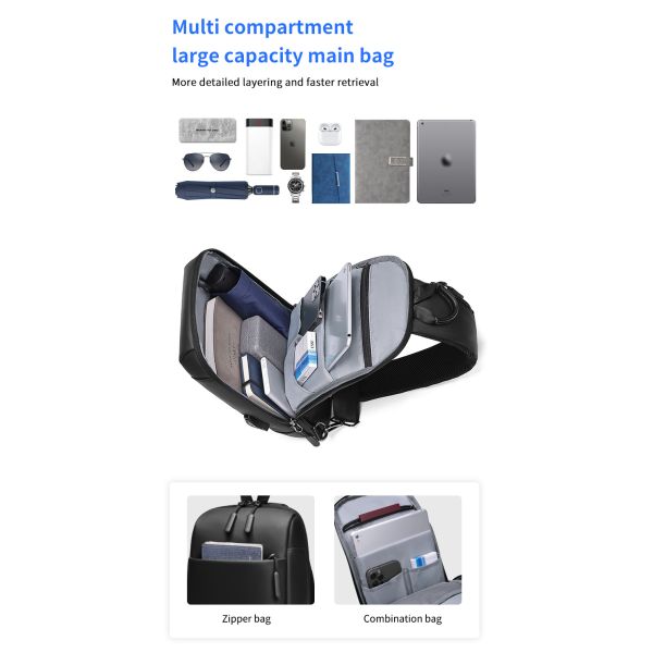 Customizable Cross Body Mens Sling Bag Multi Compartment Daily Used