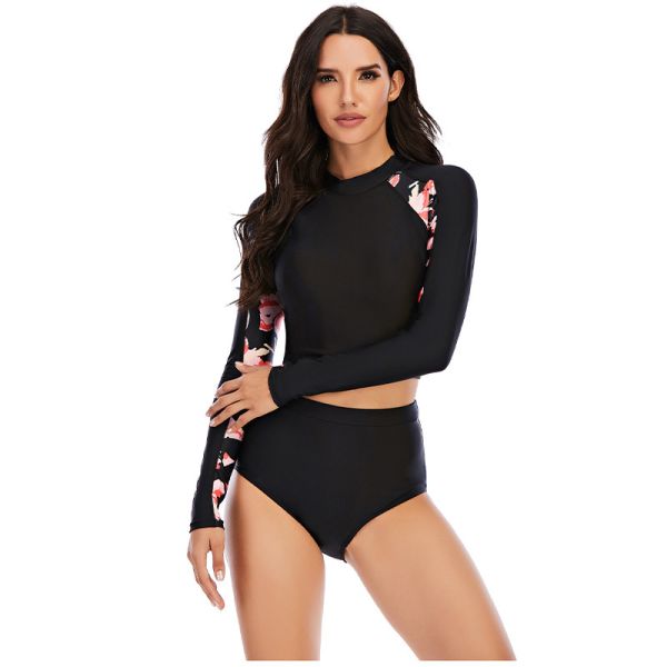 Sunscreen Long Sleeve 2 Piece Swimsuit Round Neck Womens Long Sleeve Surf Suit