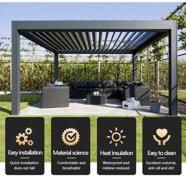 excellent outdoor Aluminium Motorized Opening louvered shutter Roof Pergola gazebo pavilion