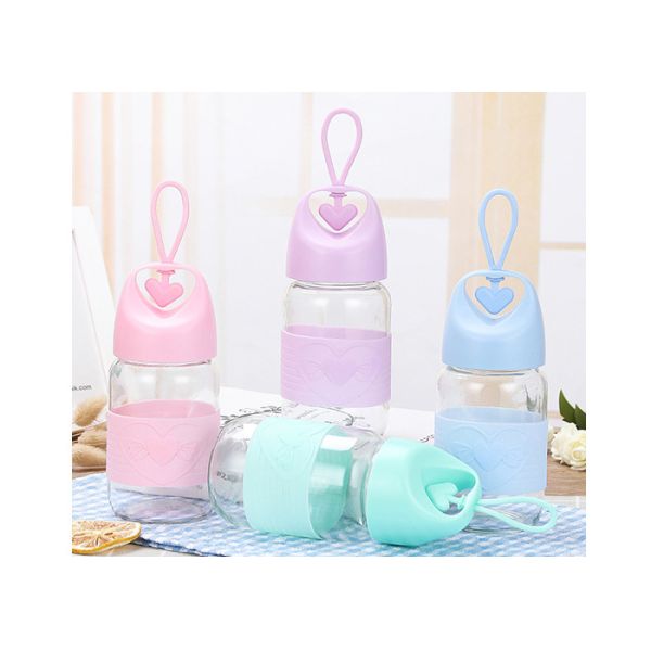 300ml Glass Drinking Bottles With Silicone Cover Eco Friendly Feature