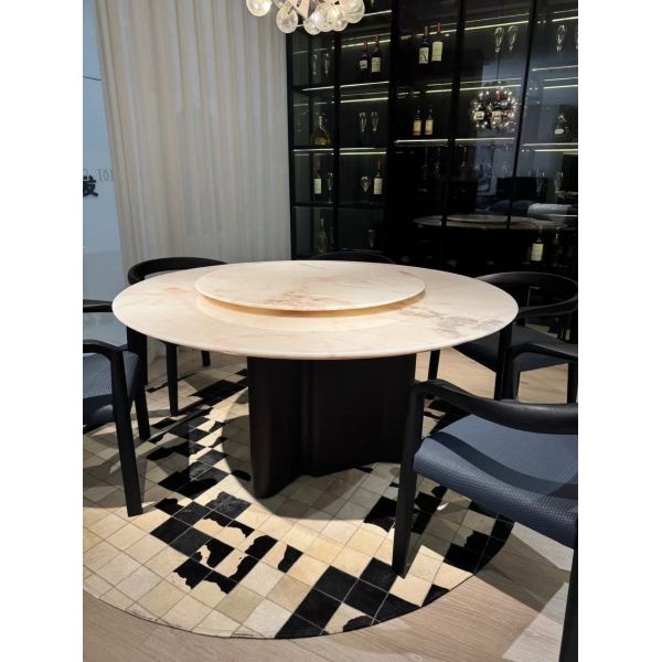 Namibia Oyster Ehite White Marble Round Dining Table - Elegant Tuscan Style Centerpiece