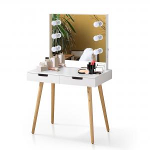 China White Wooden Makeup Vanity Table With Lighted Mirror USB Function on sale