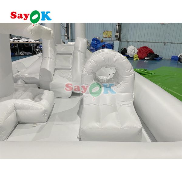 Customized Fashionable Mini White Splash Pad Water Park Inflatable Obstacle Course Playground Castle Slide Combo