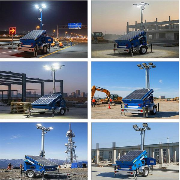 Mobile Solar Light Tower Emergency Response Telescopic Light Tower Hydraulic Mast 5-9m Solar LED Light Tower